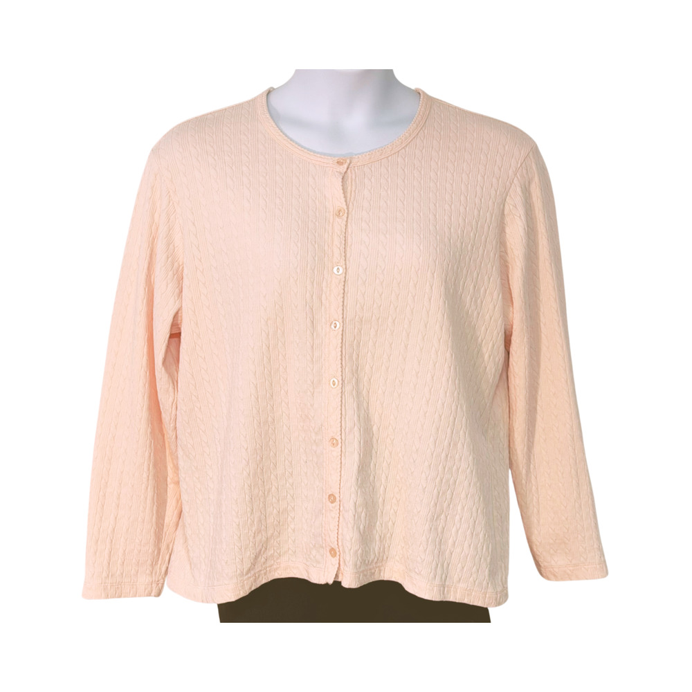 Talbots Sz XL Button Front Cardigan Top Cable Knit Soft Pink Cotton Blend Knit